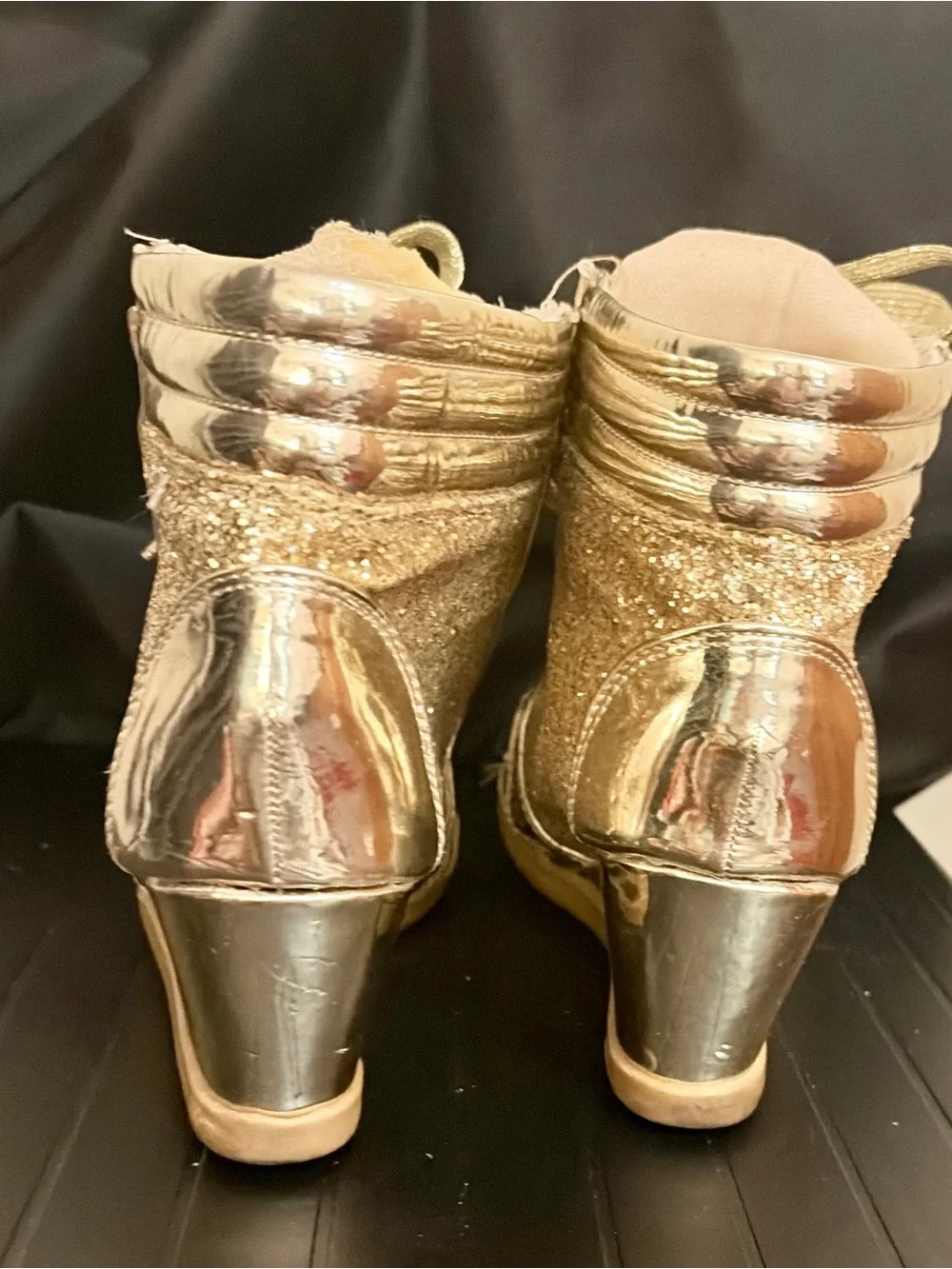 Gold Glitter High-Top Sneakers for Women